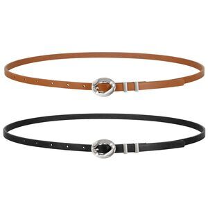 Women Skinny Belts 0.39 Inch Wide 2 Pack Thin Leather Belts For Dresses Jeans😛